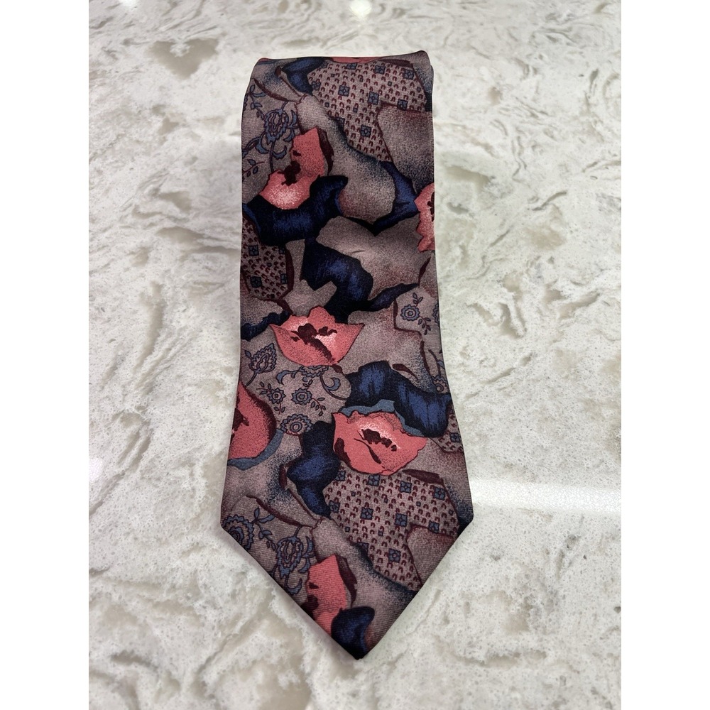 Vintage YSL Yves Saint Laurent Floral Necktie Cravat USA Pink Blue Mauve